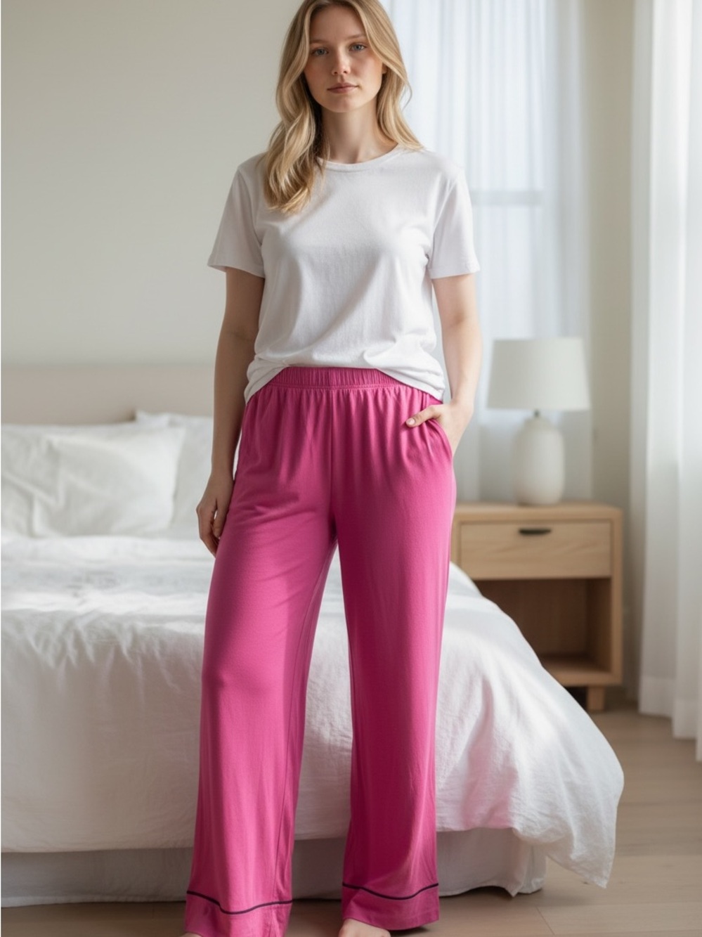 aerie Real Hot Pink Wide-Leg Pajama Pants